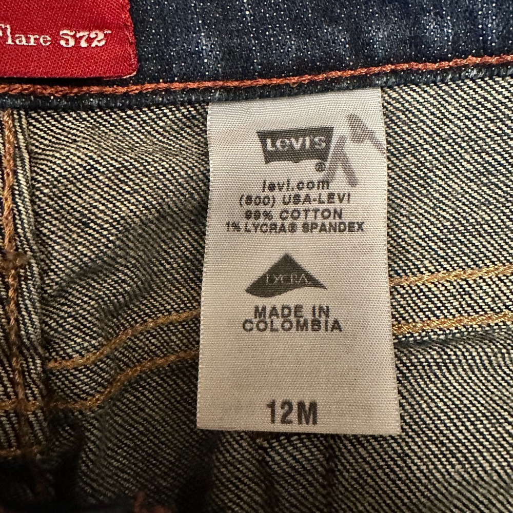 Levis 572 Flare Jeans Mens 12M Dark‎ Wash Distressed Low Rise Denim (34x30) - Picture 11 of 12